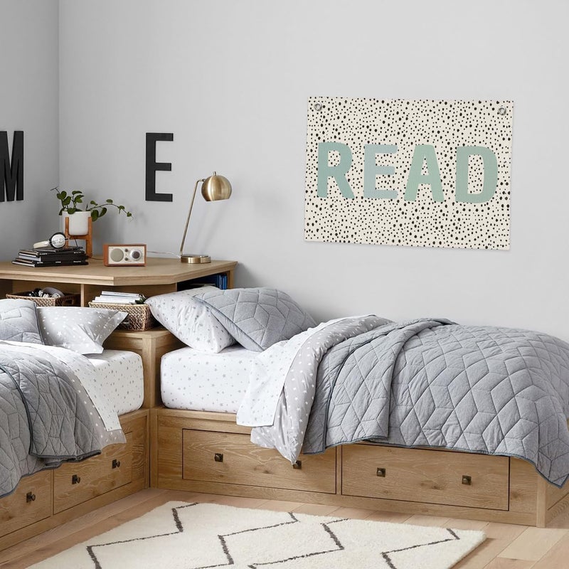 PLKMN Boho Classroom Decor, Neutral Classroom Read Sign Banner, Trendy Black Dots Canvas Wall Hanging Banner Flag Decor for Reading Corner Nook, School Girl Style (Blue) - Image 2